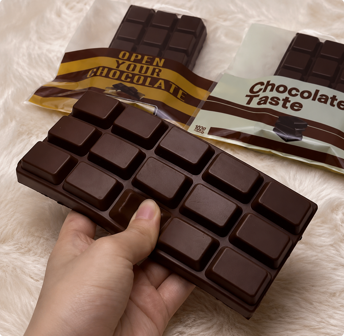 Squishy barra de chocolate con empaque decorativo