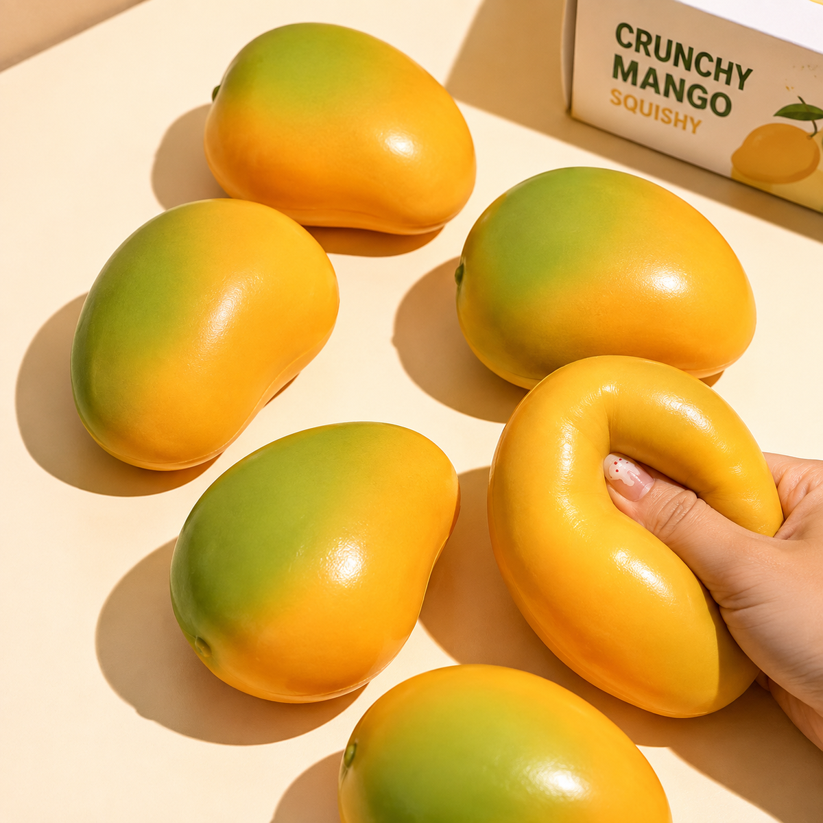 Squishy Mango Crujiente Cambiacolor incluido en Pack Texture Rush